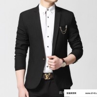 韩版一扣休闲服饰 休闲品牌时尚男士西装外套 纯色长袖西