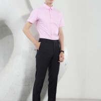 绣女织梦 男短袖衬衣厂家定制 2020年新款 男粉色短袖衬衫工作服吸汗透气商务办公