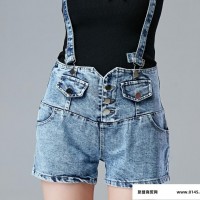 2015夏季韩版女装背带牛仔短裤 可拆卸 背带牛仔吊带短裤