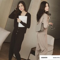 9829春装韩版女装新款气质显瘦针织两件套春季休闲运动套装时尚潮