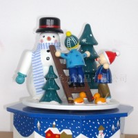 订制 圣诞用品 木制 音乐盒 圣诞 礼品 雪人