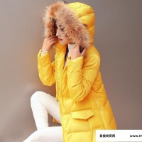 2015冬季新款韩国休闲女式棉衣中长款修身棉袄连帽貉子毛加厚