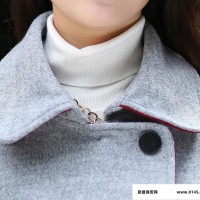 2015秋冬新款韩版女装翻领搭扣中袖呢大衣风衣