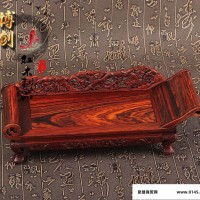 红木**工艺品微型家具红酸枝新款浮雕竹叶贵妃床古典床摆件