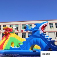 北京天健龙鲨戏水充气滑梯水池组合玩具动漫水世界移动水上乐园支架水池龙鲨组合水滑梯