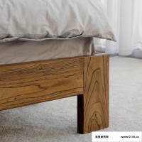 老榆木床现代简约卧室家具新中式1.5米环保全实木双人床工厂直销古朴年代实木家具 实木床
