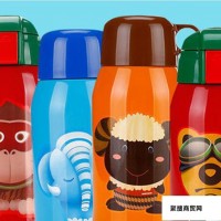 杯具熊儿童带吸管保温水壶，红色熊，红色猴子，橙色羊，蓝色大象