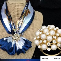 韩版女士水钻几何形镶钻丝巾扣珍珠衣饰品金色银色直销