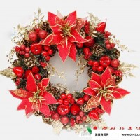圣诞用品30cm红色 松果装饰圣诞花环