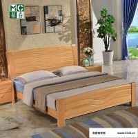 实木榉木床1.2米单人床/1.5、1.8米简约现代双人床卧室家具特价