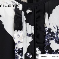 伊乐雅2015欧美女装夏装新款气质泡泡袖印花雪纺连衣裙DS1