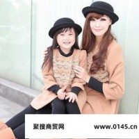 韩版亲子装花边九分袖母女装亲子毛呢大衣外套 品牌母女装代理