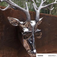 不锈钢工艺品后现代艺术空间雕塑挂件鎏芳DS085亮光鹿头金属锻造动物