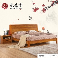 秋意浓家具 中式双人床1.5 1.8米实木床高箱储物床 简约单人床橡木床