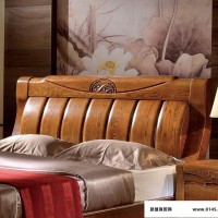 木之宝榆木床现代中式纯实木床双人卧室家具直销一件代发
