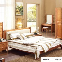 皇琛家具厂家直批榉木实木套房卧室家具床大床双人床板木结构