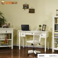 至爱诚家美式家具现代简约实木书房三抽书桌电脑桌欧式简易写字