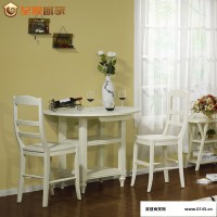 至爱诚家美式家具可折叠餐桌实木简易小户型饭桌简约现代圆吧桌