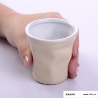 供应西尚玫瑰陶瓷创意捏扁茶杯6个装水具茶具餐具小杯子水杯简约现代