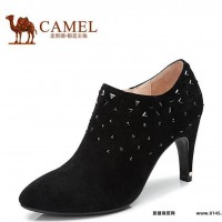 camel**女鞋时尚优雅高跟小圆头侧拉链羊猄深口女鞋A94